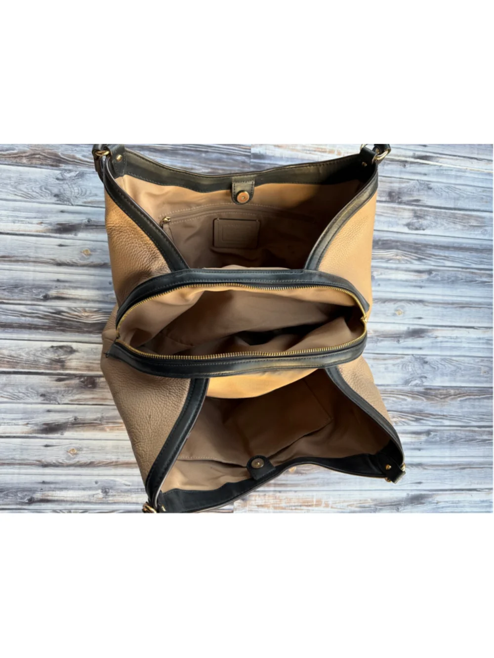 Coach Kristy Shoulder Bag In Colorblock Chalk black tan pebbled leather